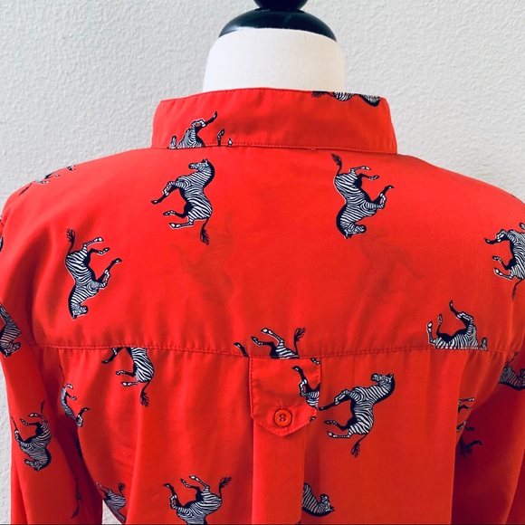 C Wonder red Zebra Print Button Down Silk Blouse - Picture 5 of 8